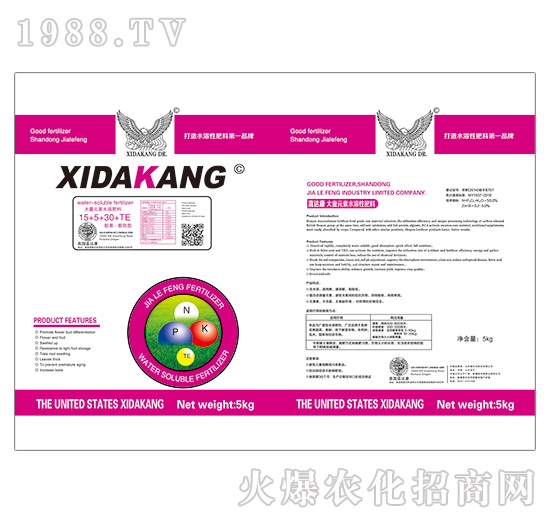 膨果著色型大量元素水溶肥料15-5-30+TE-稼樂(lè)豐