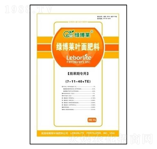 膨果期綠博萊葉面肥料7-11-40+TE-天綠科技